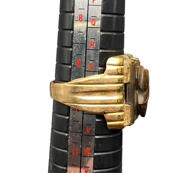 Vintage Brown Tiger's Eye Soldier Roman Centurion Cameo Ring in 12k Yellow GF - Picture 4 of 8